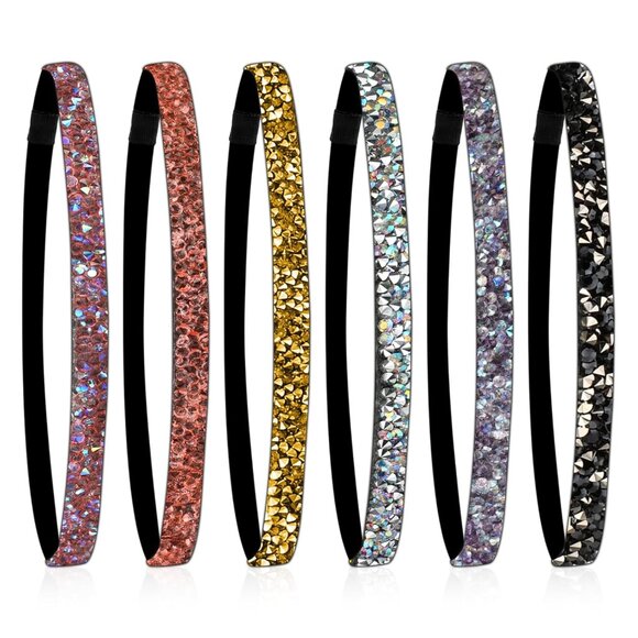 Glitter Headbands for Girls, 6 Pcs Elastic Shiny Rhinestone Non Slip Athletic Ru - Picture 1 of 7